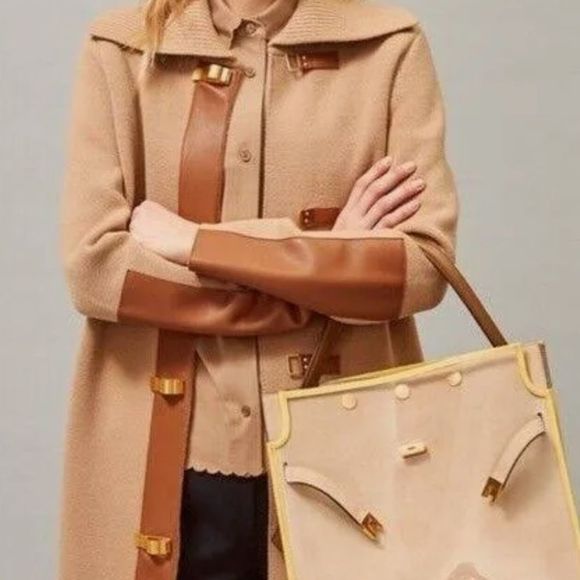 TORY BURCH LEE Radziwill Double Bag in Cream and Yellow with Rain Cover - Picture 11 of 12